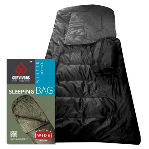 Υπνόσακος Winter φαρδύς  -8/ 10 °C ( 400gr ) Survivors Μαύρο
